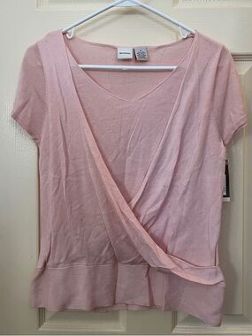 Merona Pink 80% Silk Short Sleeve Draped Crossover Top
